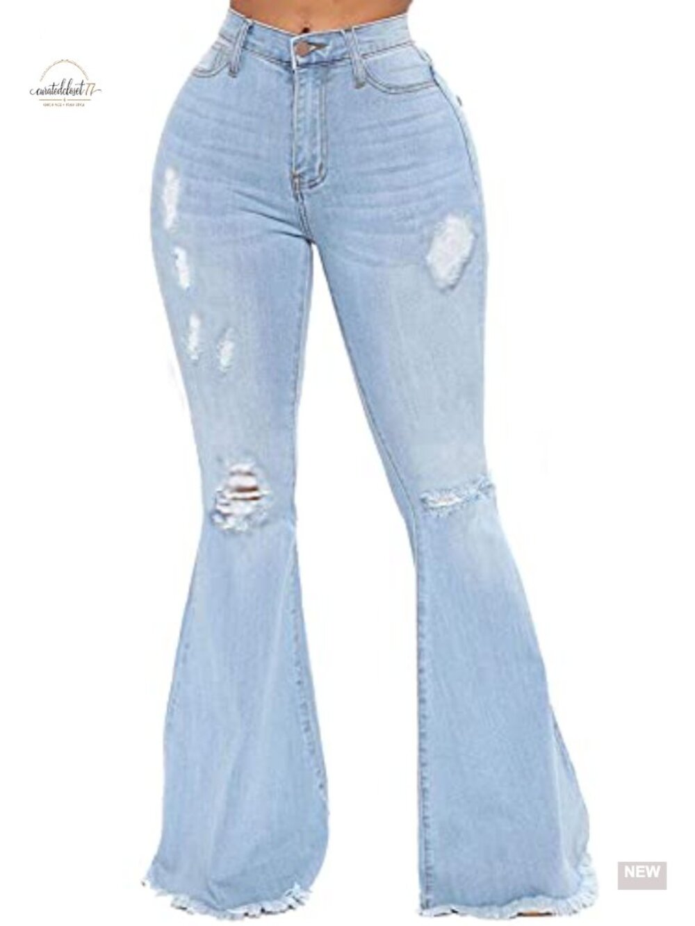 High Waisted Ripped Bell Bottom Flare Jeans Distressed Raw Hem Denim Pants